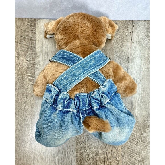 Build A Bear Light Brown Sugar Puppy Dog Denim Jean Overalls White Eye Patch BAB - Picture 4 of 8